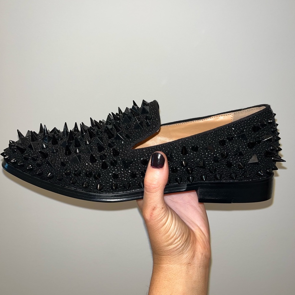milanoo mens black spike loafer slip-ons (red bottoms)
